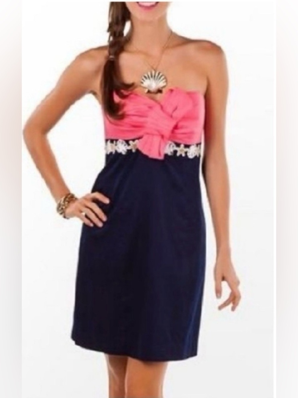 Lilly Pulitzer‎ Pink Blue Krissa Dress Size 00 strapless coastal party dress
